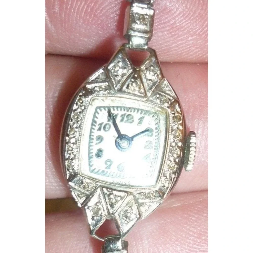 Art Deco Ollendorff 14K Solid Gold Diamond Watch Cocktail Wrist watch Swiss RUNS